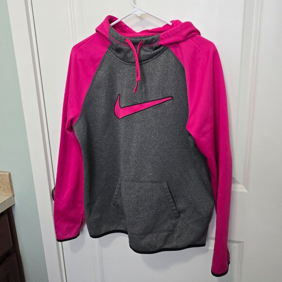 Nike Hoodie Sweatshirt Therma-Fit Gray Pink Swoosh Size Large - Picture 1 of 7